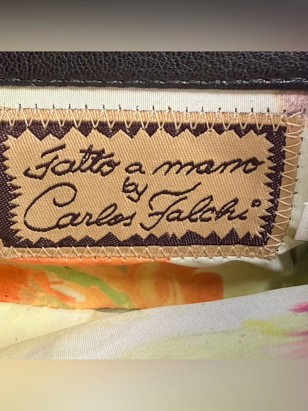 Carlos Falchi Black Floral Applique Crossbody Bag